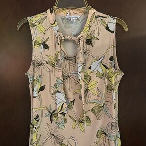 Liz Claiborne Floral Tie-Neck Blouse - Peach with Yellow and White